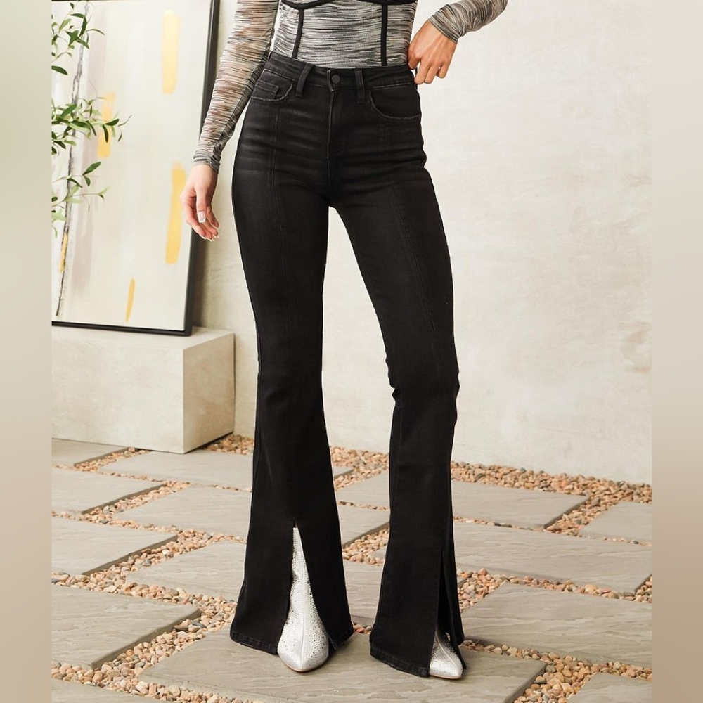 Flying Monkey Black High Rise Split Flare Stretch Jean 27